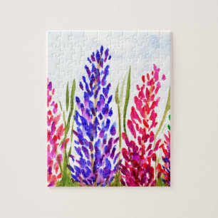 Quebra-cabeça Wildflowers florais do Lupine da arte da aguarela