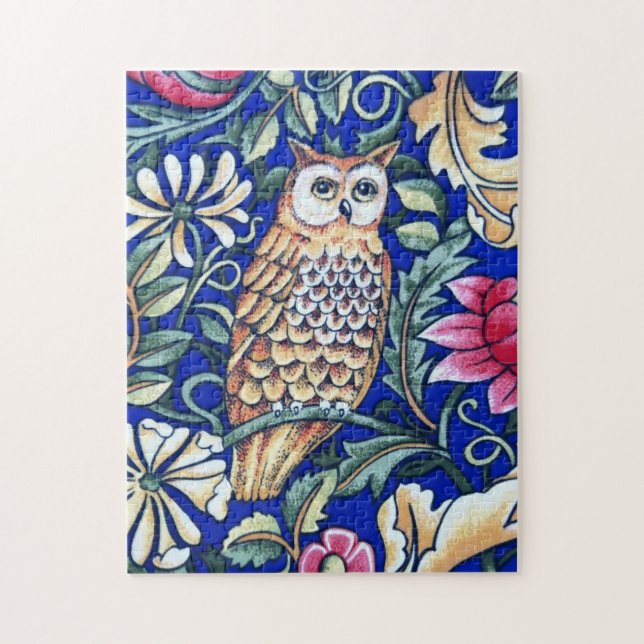 Quebra-cabeça William Morris Owl Tapeçaria, Beige e Cobalto Blue (Vertical)