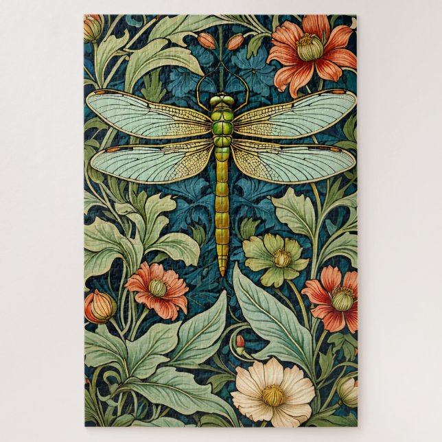 Quebra-cabeça William Morris Style Flower Pattern Dragonfly Puzz (Vertical)