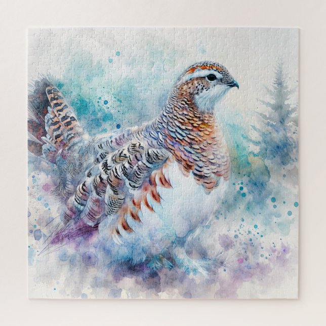 Quebra-cabeça Willow Ptarmigan Watercolor Art (Vertical)