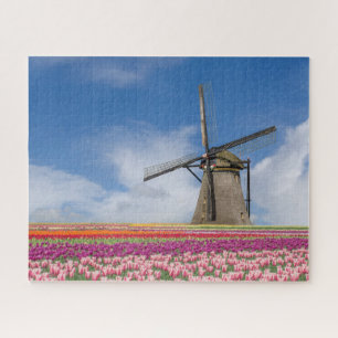 Quebra-cabeça Windmill E Colorful Tulips Amsterdam Países Baixo