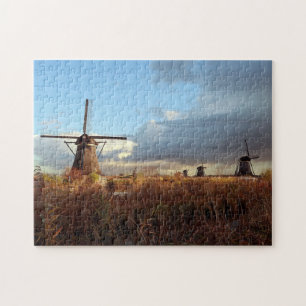 Quebra-cabeça Windmill Kinderdijk Países Baixos Holland Scenic