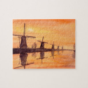 Quebra-cabeça Windmills Sunset - Impressão a Aquarela