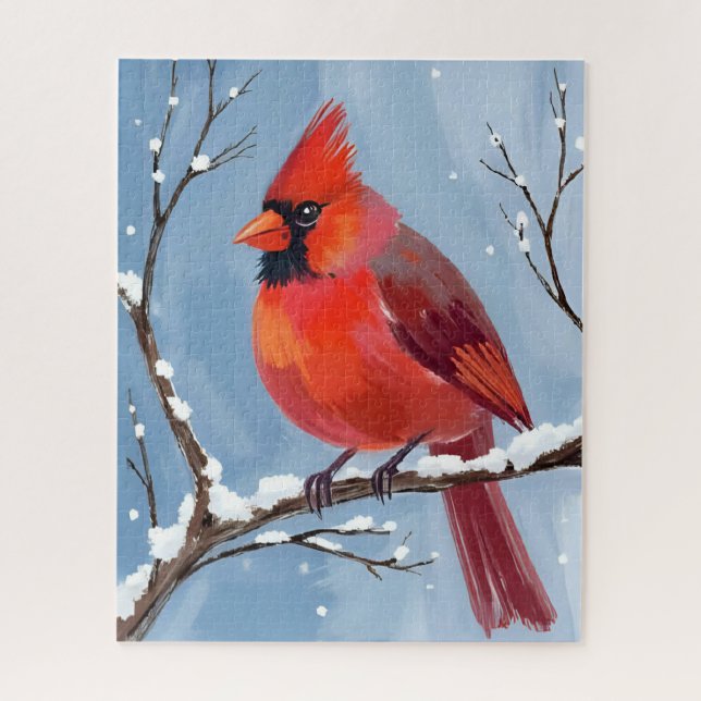 Quebra-cabeça Winter Cardinal Red Bird Watercolor Painting (Vertical)