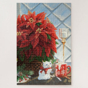Quebra-cabeça Winter Poinsettia, Kitten cerâmico, Red Mug egg-No