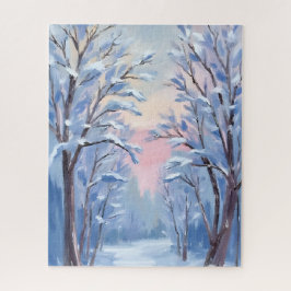 Quebra-cabeça Winter Snow Forest Watercolor Woods Painting