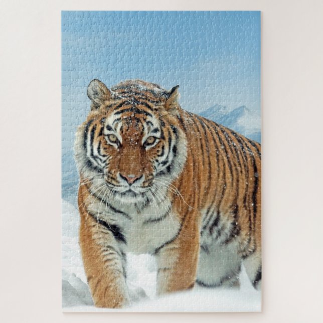 Quebra-cabeça Winter Snow Mountain Animal Tiger Photo (Vertical)