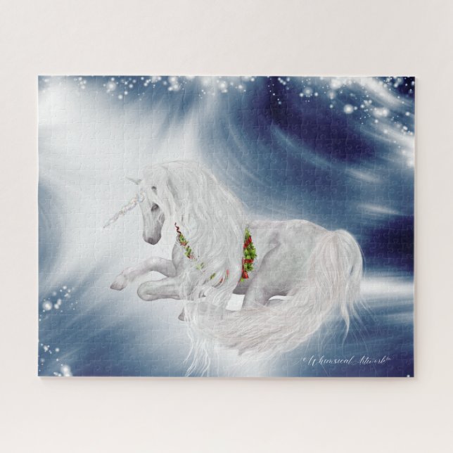 Quebra-cabeça Winter Storm Fantasy Holiday Unicorn (Horizontal)