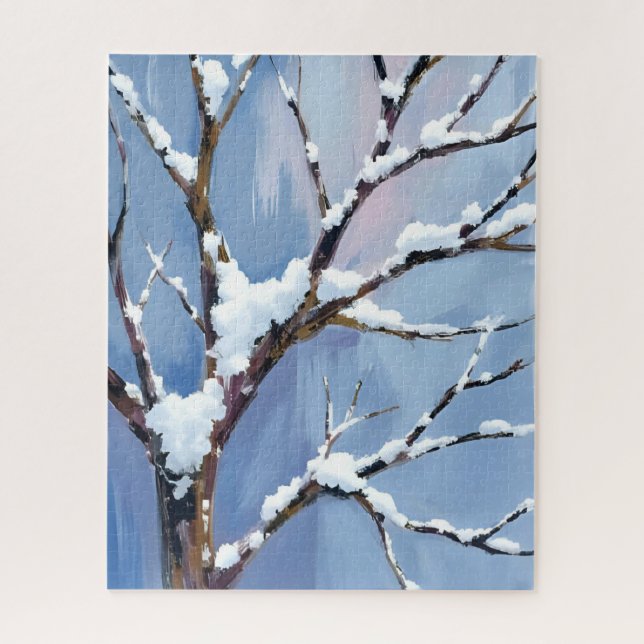 Quebra-cabeça Winter Wonderland Snowy Tree Branches Painted (Vertical)