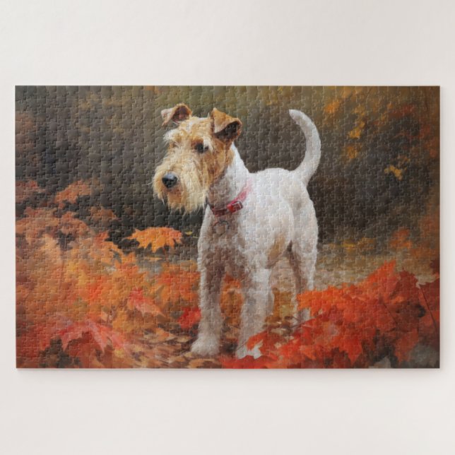 Quebra-cabeça Wirefox Terrier em Folhas Caídas de Outono Inspira (Horizontal)