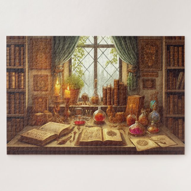 Quebra-cabeça Wizard's Library Mystical Study Fantasy (Horizontal)