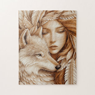 Quebra-cabeça Wolf e Mulher em Penas