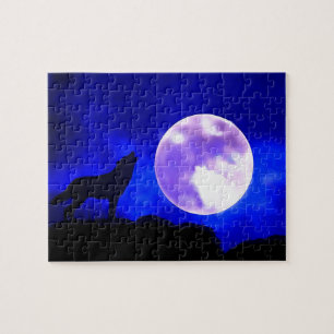 Quebra-cabeça Wolf Howling em Lua Blue Night Trabalho de arte