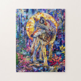 Quebra-cabeça Wolf Howling Em Lua Cheia