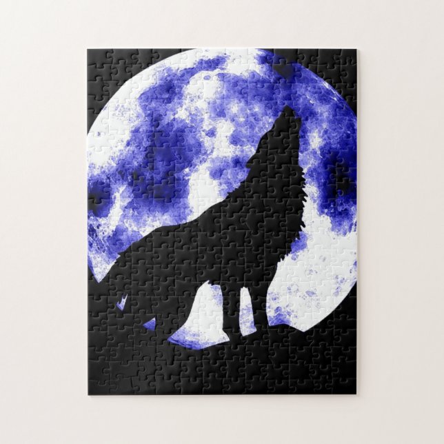 Quebra-cabeça Wolf Howling em Moon Blue Nşght Fulmoon (Vertical)