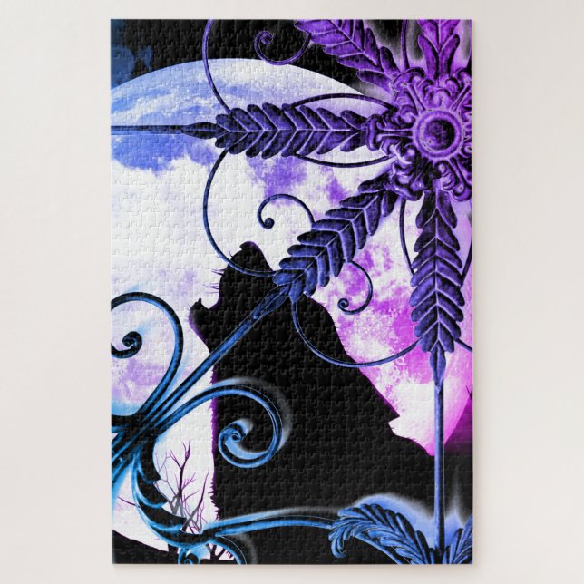 Quebra-cabeça Wolf Howling na lua (Vertical)