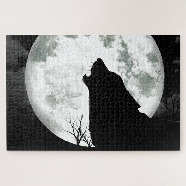 Quebra-cabeça Wolf Howling na lua (Horizontal)