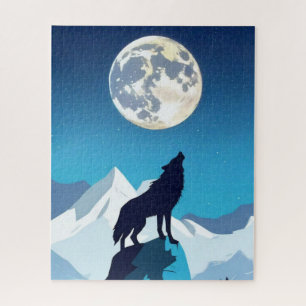 Quebra-cabeça Wolf Howling na lua cheia