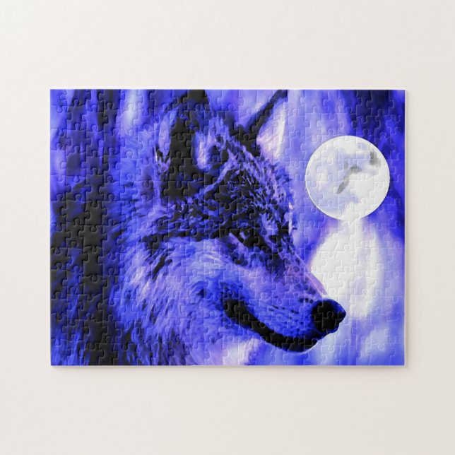 Quebra-cabeça Wolf Motivational Freedom Blue Night Fulmoon (Horizontal)