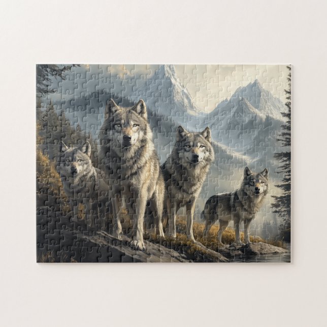 Quebra-cabeça Wolf Pack na Paisagem de Montanha (Horizontal)