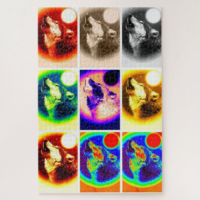 Quebra-cabeça Wolf Pop Art Freedom Blue Night Fulmoon (Vertical)