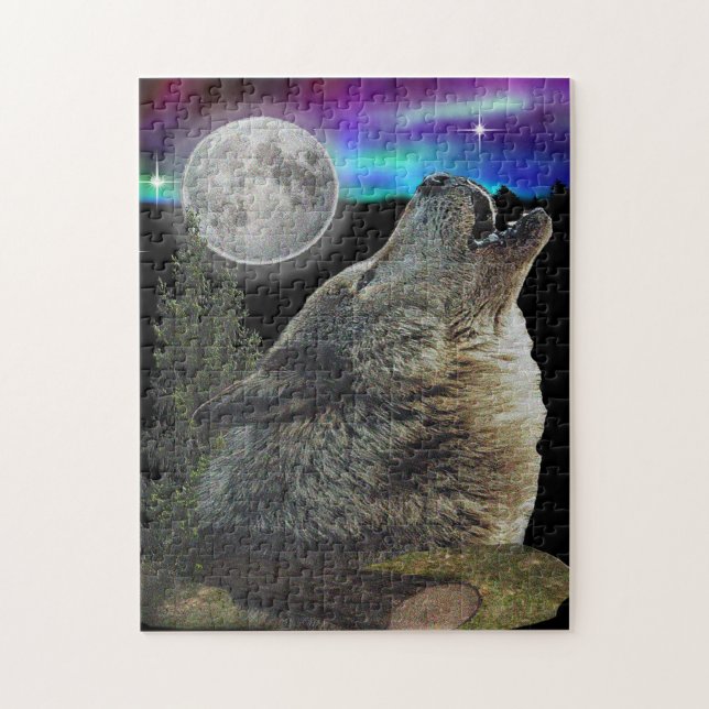 Quebra-cabeça Wolfes uivando na lua (Vertical)