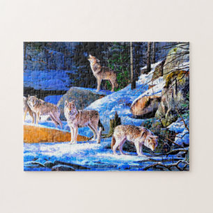 Quebra-cabeça Wolves in snow painting