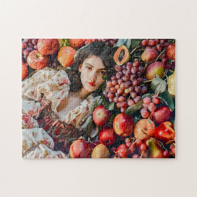 Quebra-cabeça Woman with apples and grapes (Horizontal)
