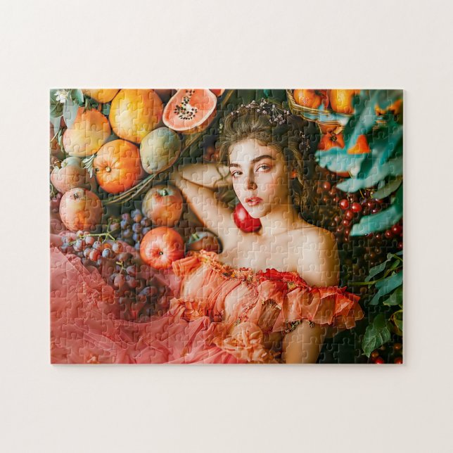 Quebra-cabeça Woman with fruits and flowers portrait style (Horizontal)