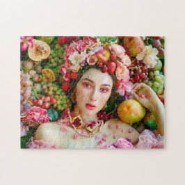 Quebra-cabeça Woman with tropical fruits and floral accents
