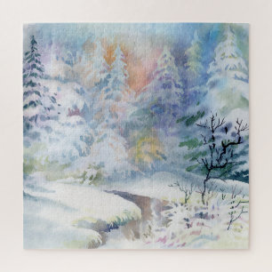 Quebra-cabeça Wonderland de inverno: Paisagem com Aquarela