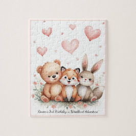 Quebra-cabeça Woodland Animals Cute Bear Fox Bunny Pink Hearts