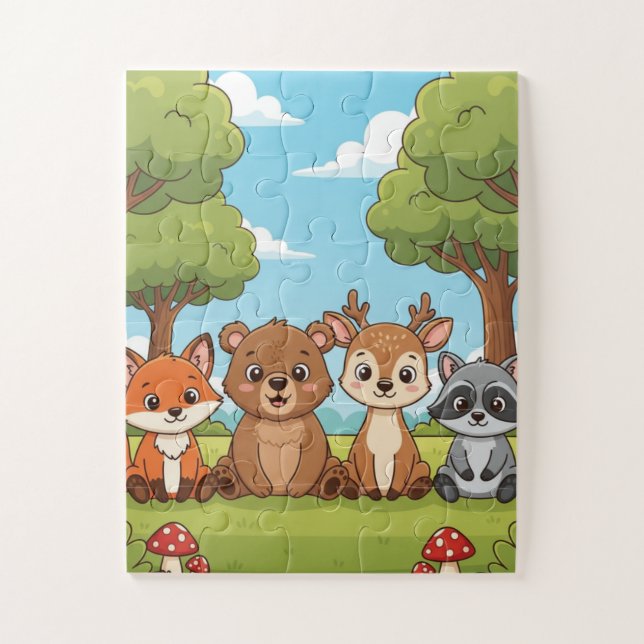 Quebra-cabeça Woodland Animals Kids Puzzle | Cute Fox Bear Deer  (Vertical)