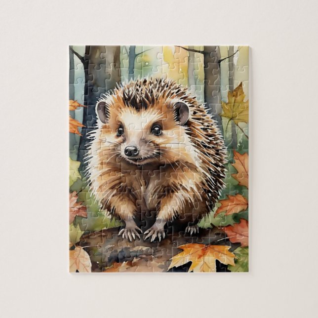 Quebra-cabeça Woodland Forest Watercolor Hedgehog Fall Animal (Vertical)