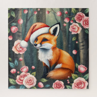 Quebra-cabeça Woodland fox in Christmas hat jigsaw puzzle