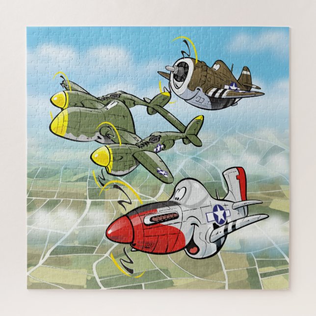 Quebra-cabeça WW2 fighter planes P-51, P-47, P-47caricatures (Vertical)