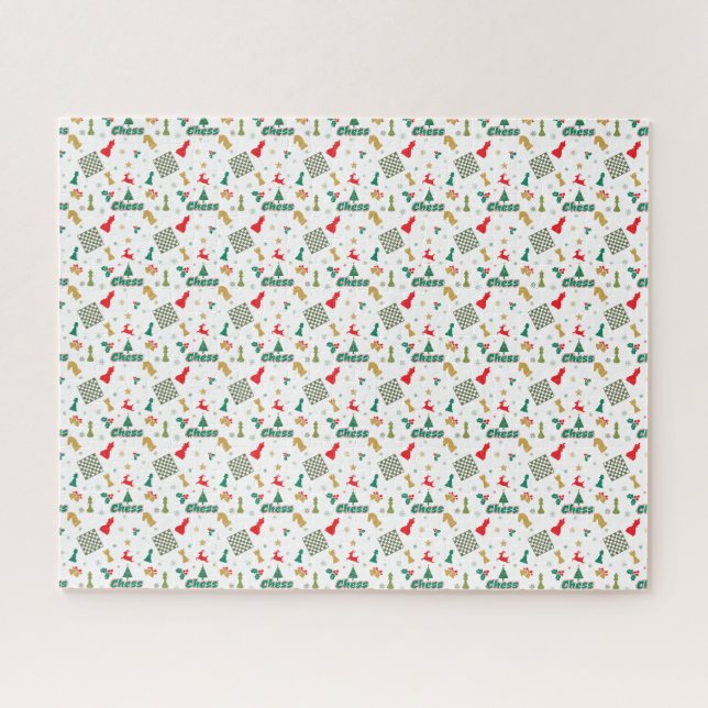 Quebra-cabeça Xadrez de Natal - Pedaços, Árvore, Holly e Reindee (Horizontal)