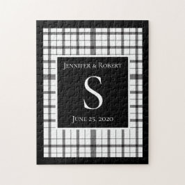 Quebra-cabeça Xadrez Preto e Branco Casamento Monograma