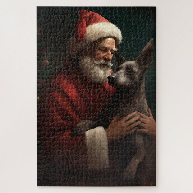 Quebra-cabeça Xoloitzcuintli com Papai Noel Natal Festivo (Vertical)