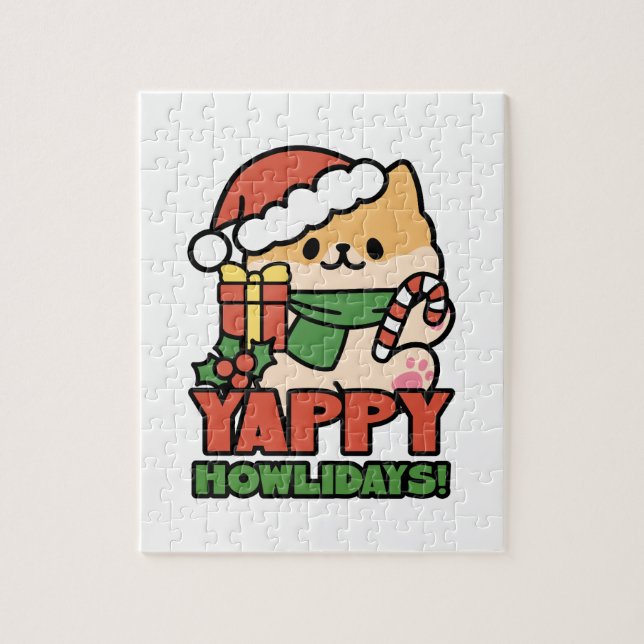 Quebra-cabeça Yappy Howlidays - Bela Cartoon de Cão de Natal (Vertical)