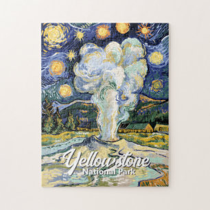 Quebra-cabeça Yellowstone Old Faithful Vintage Estilo Van Gogh
