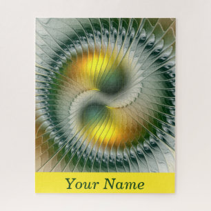 Quebra-cabeça Yin Yang Green Yellow Abstrato Colortion Art Name