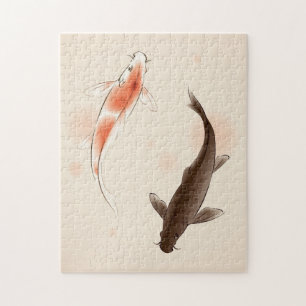 Quebra-cabeça Yin Yang Koi pesca na pintura oriental do estilo