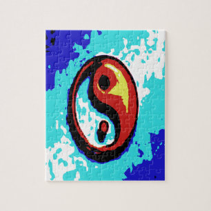 Quebra-cabeça Yin Yang - Sinal Vermelho e Azul Artístico