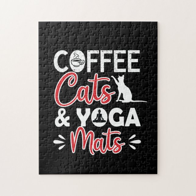 Quebra-cabeça Yoga Lover | Café Gato E Yoga Mats (Vertical)