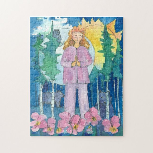 Quebra-cabeça Yoga Mountain Pose Wolf Owl Sun Moon Indigo Night (Vertical)