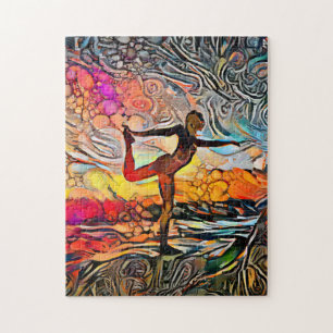 Quebra-cabeça Yoga Pose Abstrato Colorida Desafio do Duro Jig