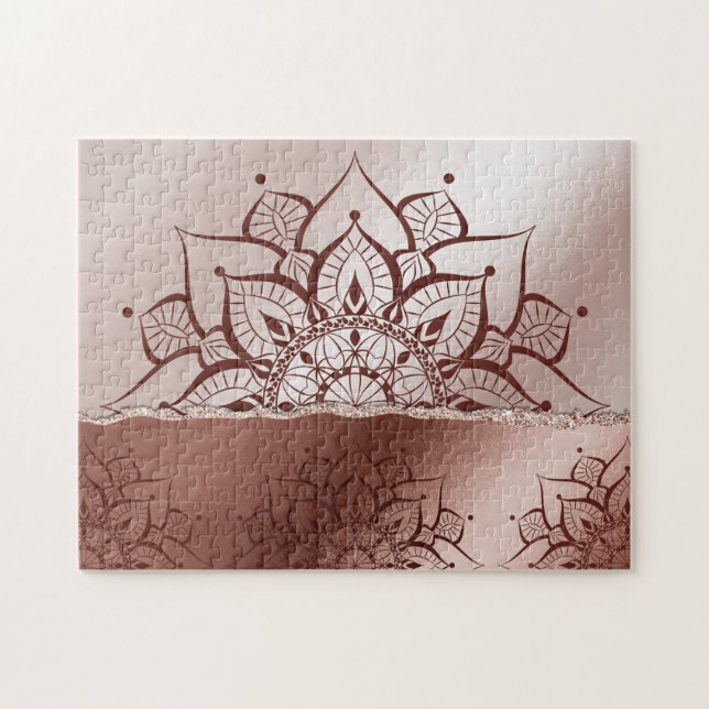 Quebra-cabeça Yoga zen do Mandala Dourado rosa (Horizontal)