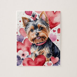 Quebra-cabeça Yorkie Dog Pet Portrait Watercolor Valentine