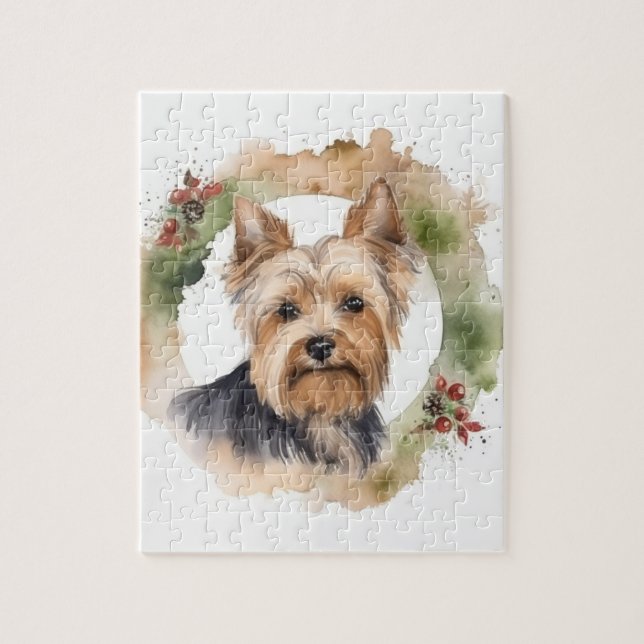 Quebra-cabeça Yorkshire Terrier Christmas Wreath Festivo Pup (Vertical)